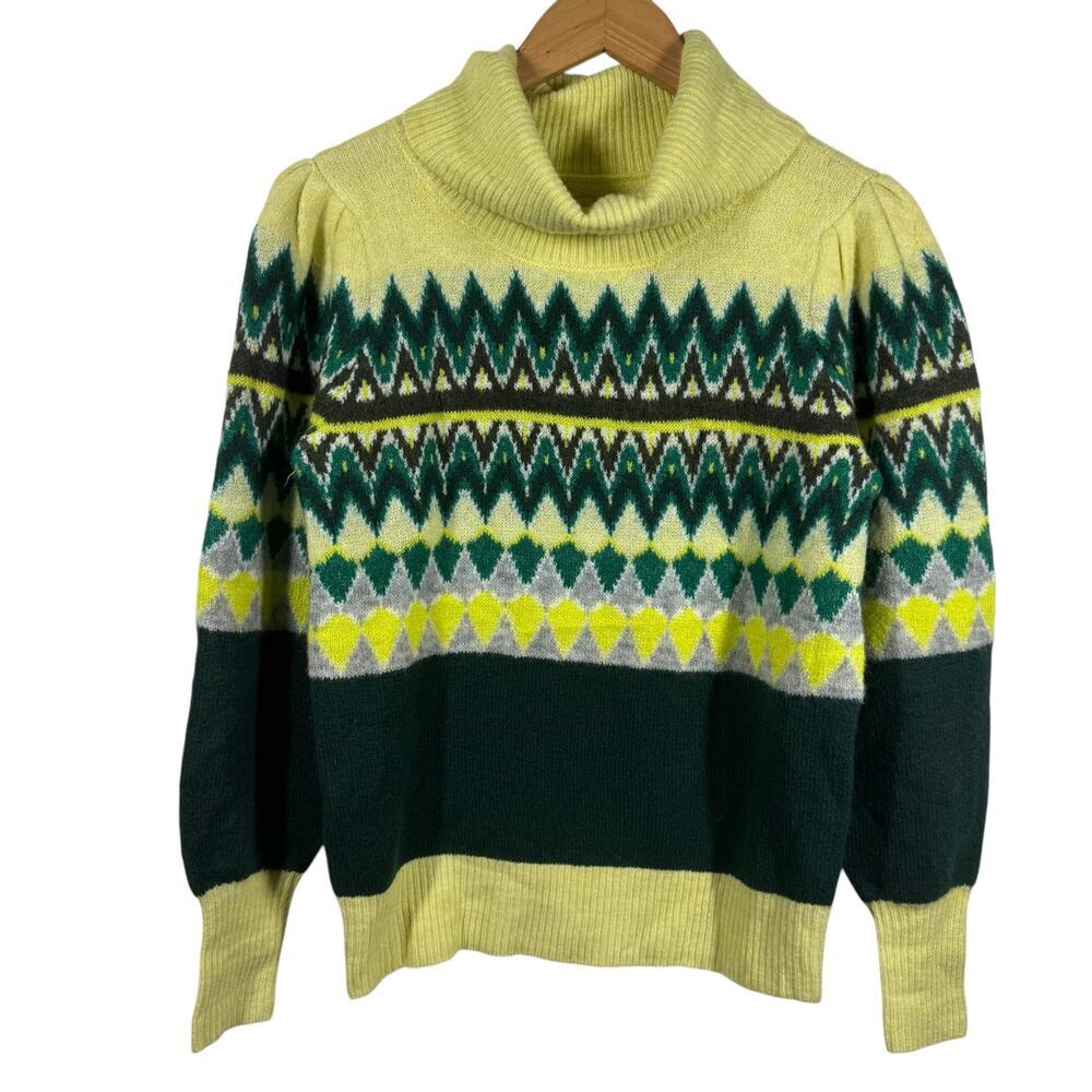 Ann Taylor LOFT Sweater Women XS Chevron Stitched Brilliant Emerald Turtleneck